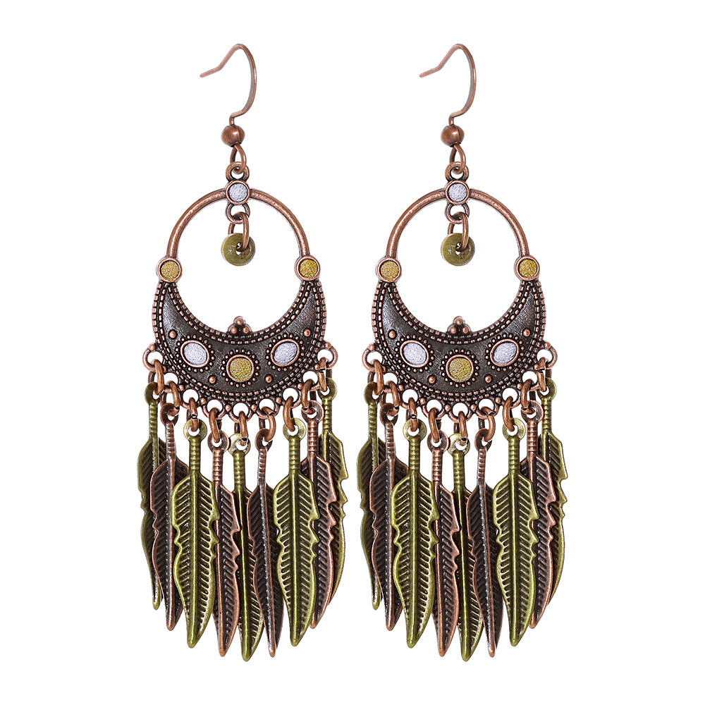 Wholesale Bohemian Hollow Tassel Earrings Zinc Alloy Stylish Boutique Jewelry Accessory