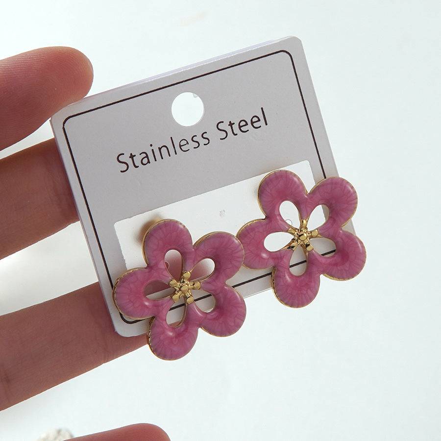 Wholesale Stainless Steel Oil-Drip Earrings,  Petal Flower Butterfly Design,  Stylish Fashion Accessory for Party Wear