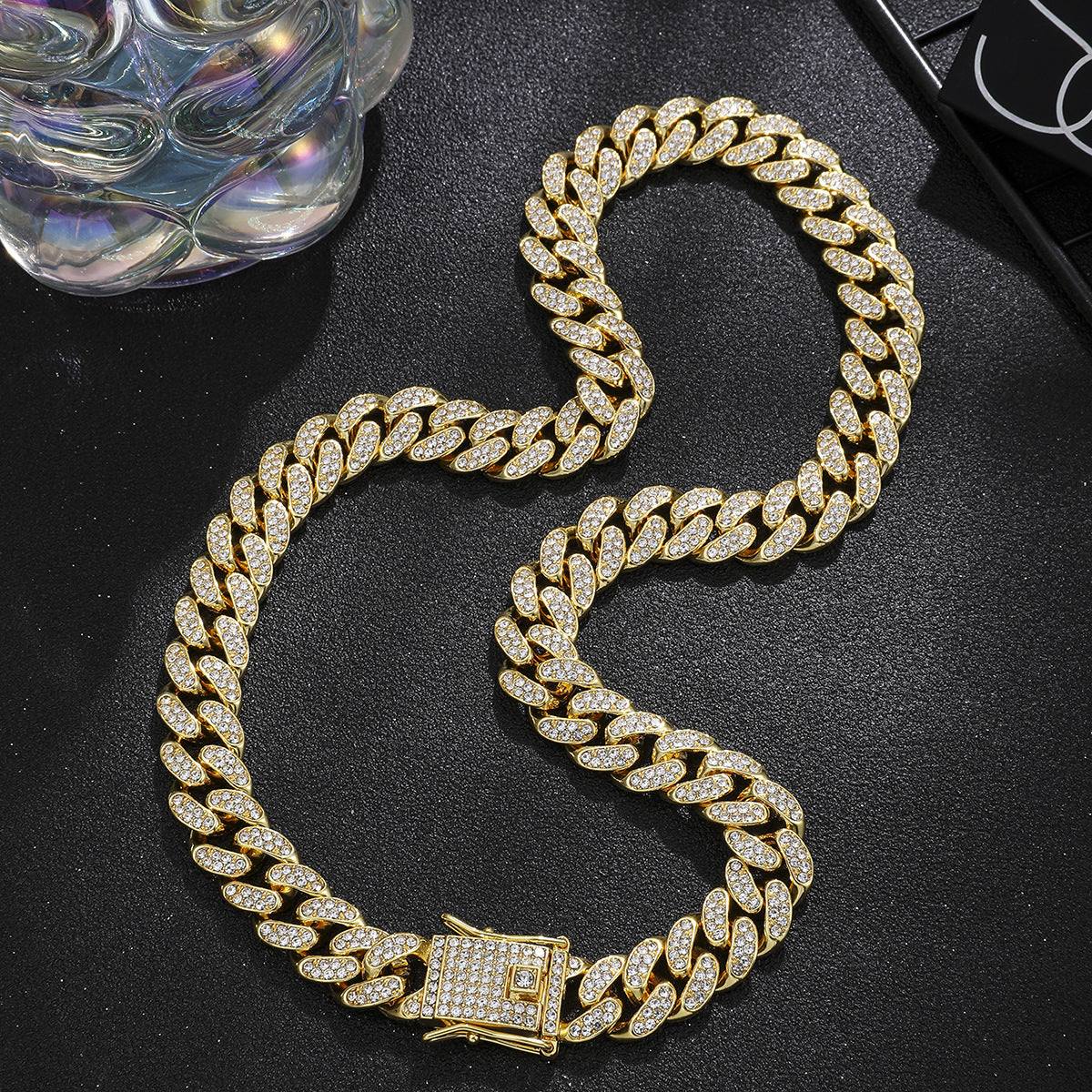 Wholesale Alloy Heavy-duty Full Diamond Cuban Chain Diamond-studded Men's Hip-hop Style Thick Necklace ACC-NE-MeiWeite002
