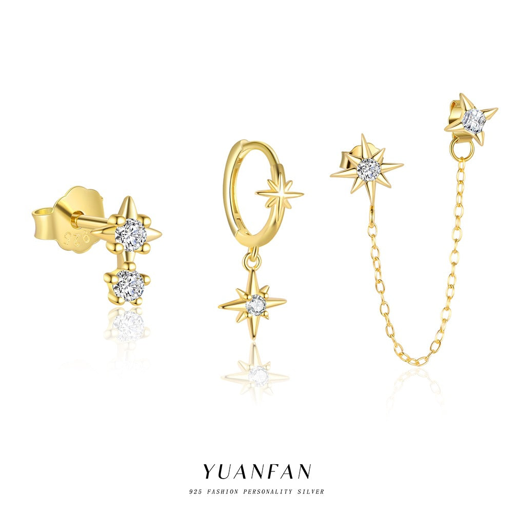 Wholesale s925 sterling silver zircon eight-pointed star earrings