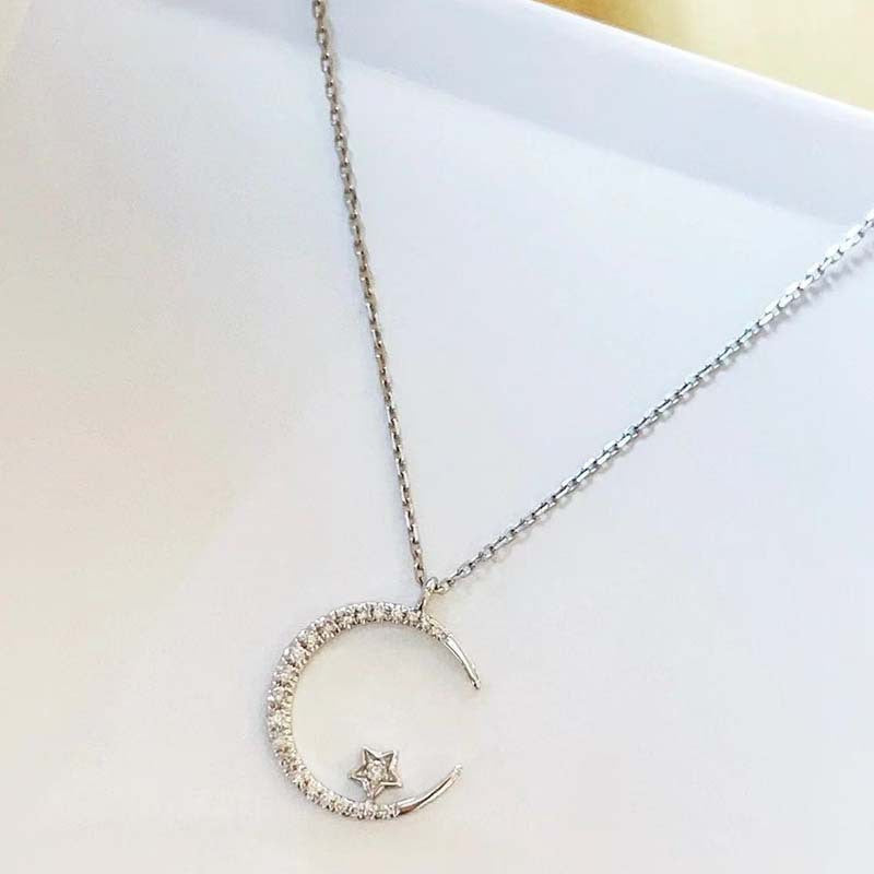 Wholesale Gold Plated Star Moon Pendant Necklace Zircon Chic Collarbone Chain Jewelry Accessory Boutique Resale