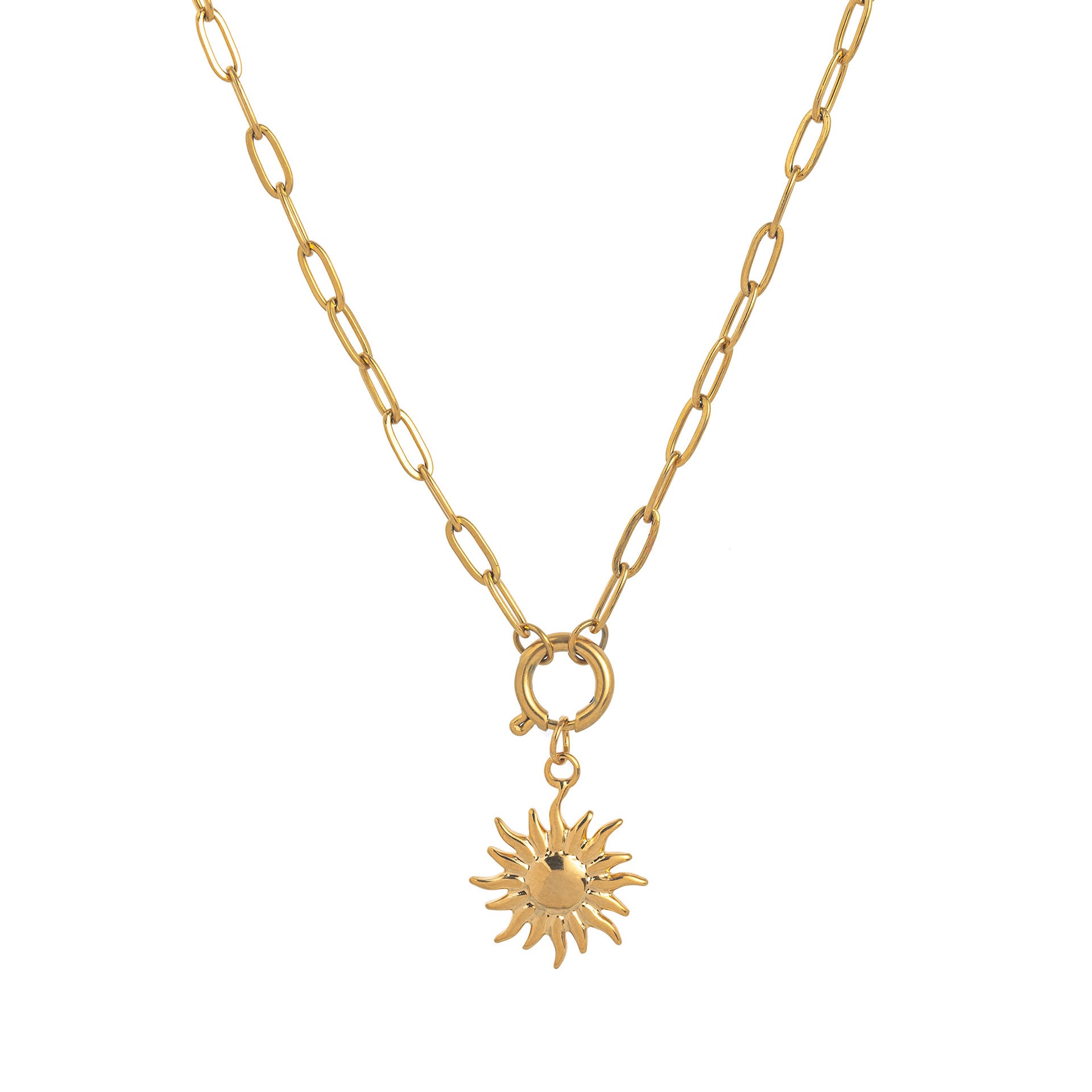 Wholesale Stainless steel sun necklace plated with 18K gold