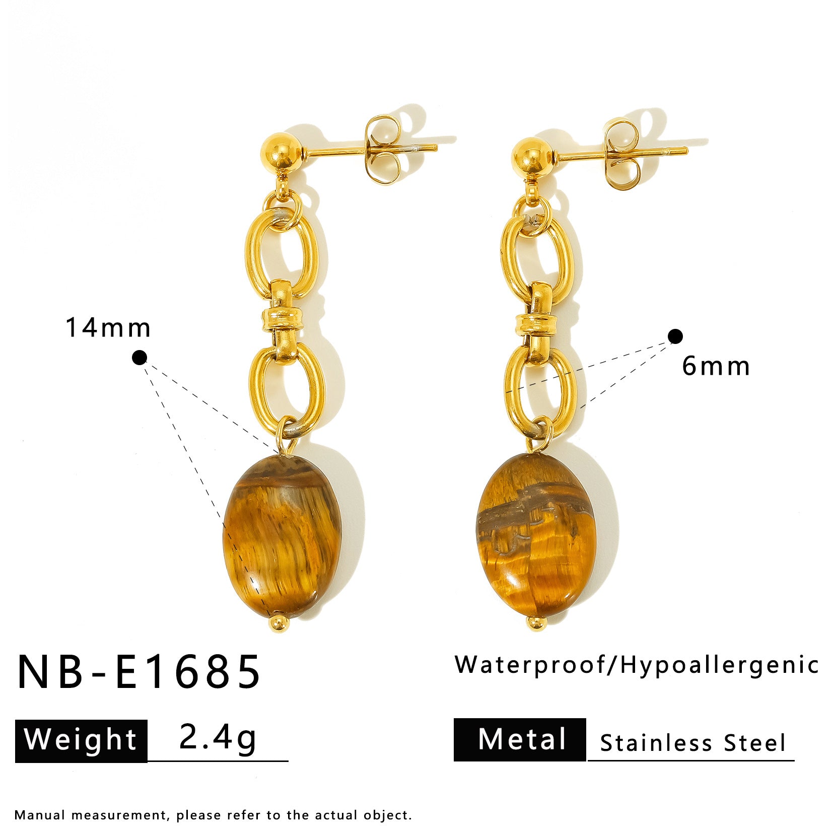 Wholesale Stainless steel natural stone gold-plated necklace earrings and bracelet set