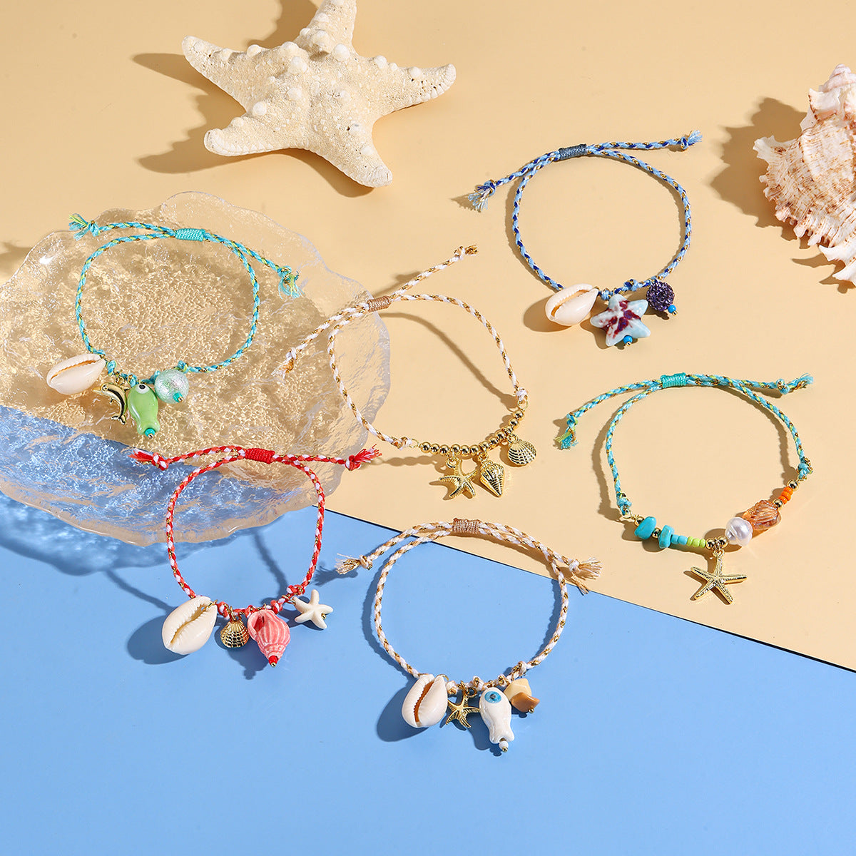 Wholesale Woven Bracelet Ocean Wind Dopamine Starfish Shell Sweet Ceramic  Bohemian Bracelet