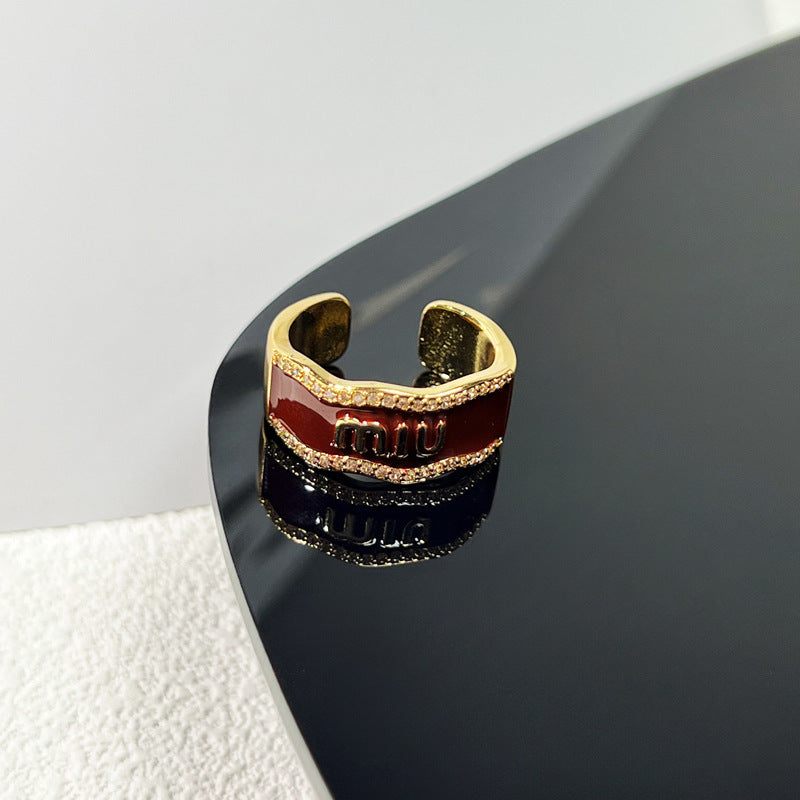 Wholesale Red Enamel Vintage  Drop Glaze Geometric Ring