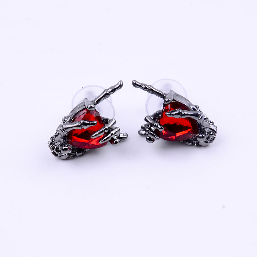 Wholesale Dark Punk Rhinestone Heart Necklace And Earring Set Trendy Jewelry Accessory For Party Wear Boutique Resale
