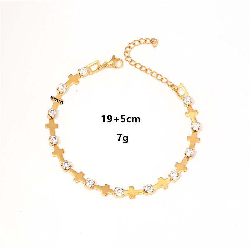 Wholesale 18k Gold Plated Bracelet Cross Titanium Steel Bracelets with Diamond Zircon Love Bracelet ACC-BT-TaiYu003