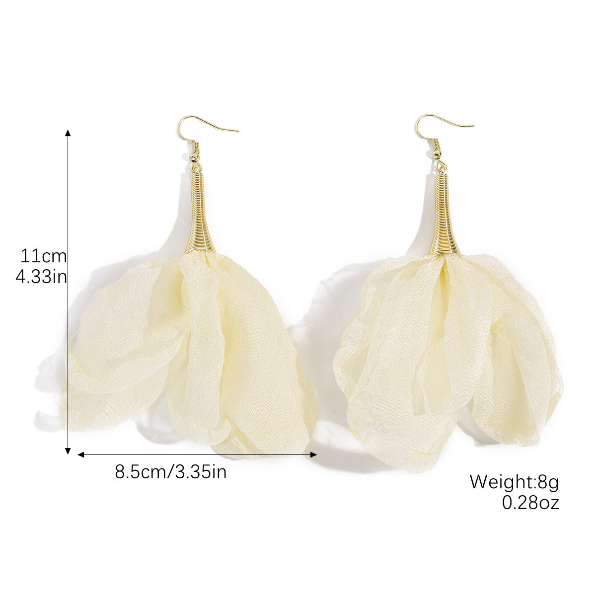Wholesale  light yellow Gauze Flowers Exaggerated Large Earrings
