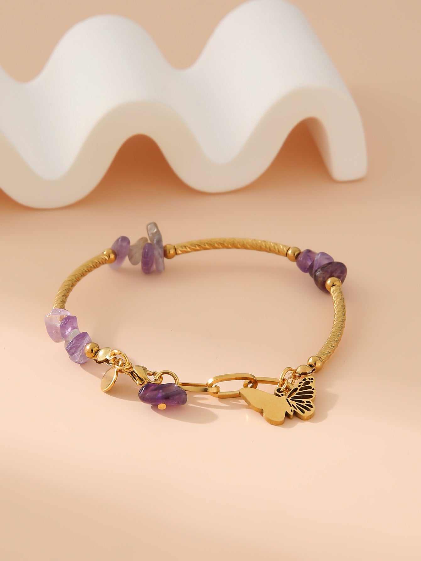 Wholesale  stainless steel color gravel butterfly pendant gold bracelet