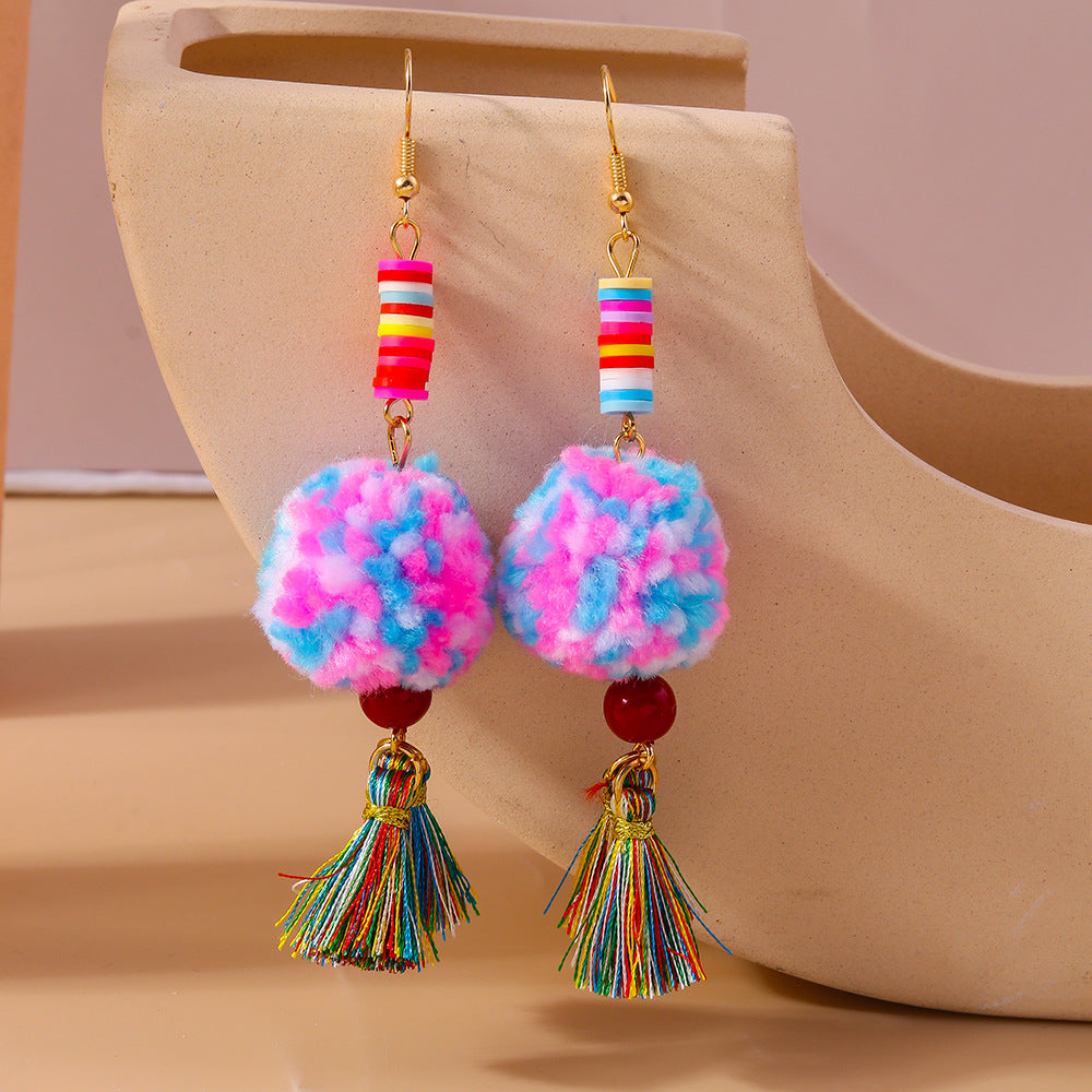 Wholesale Geometric tassel ear hooks and earrings pompom earrings