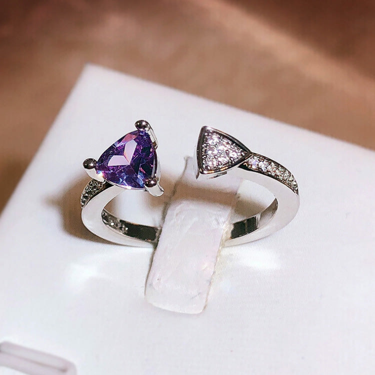 Wholesale  irregular love shaped amethyst triangle cut simple zircon ladies ring