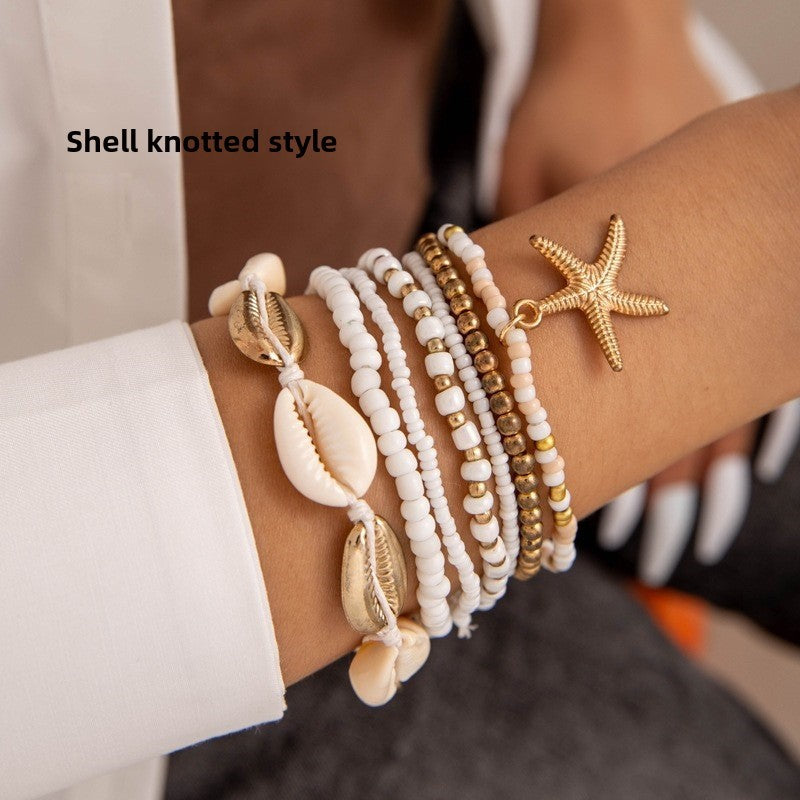Wholesale Summer Bohemian Style Shell Rice Bead Bracelet Set