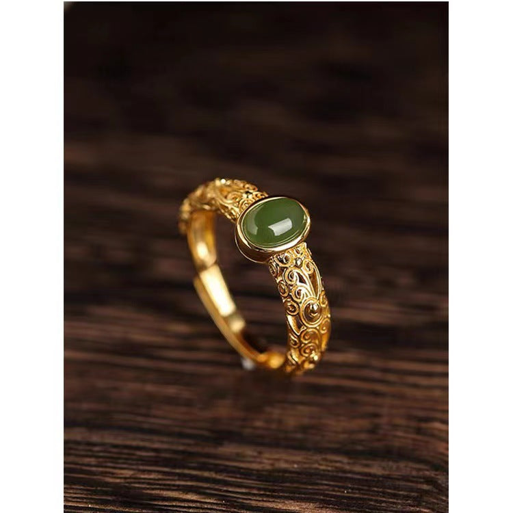 Wholesale  Method Golden Flower Silk Chalcedony Adjustable  Ring