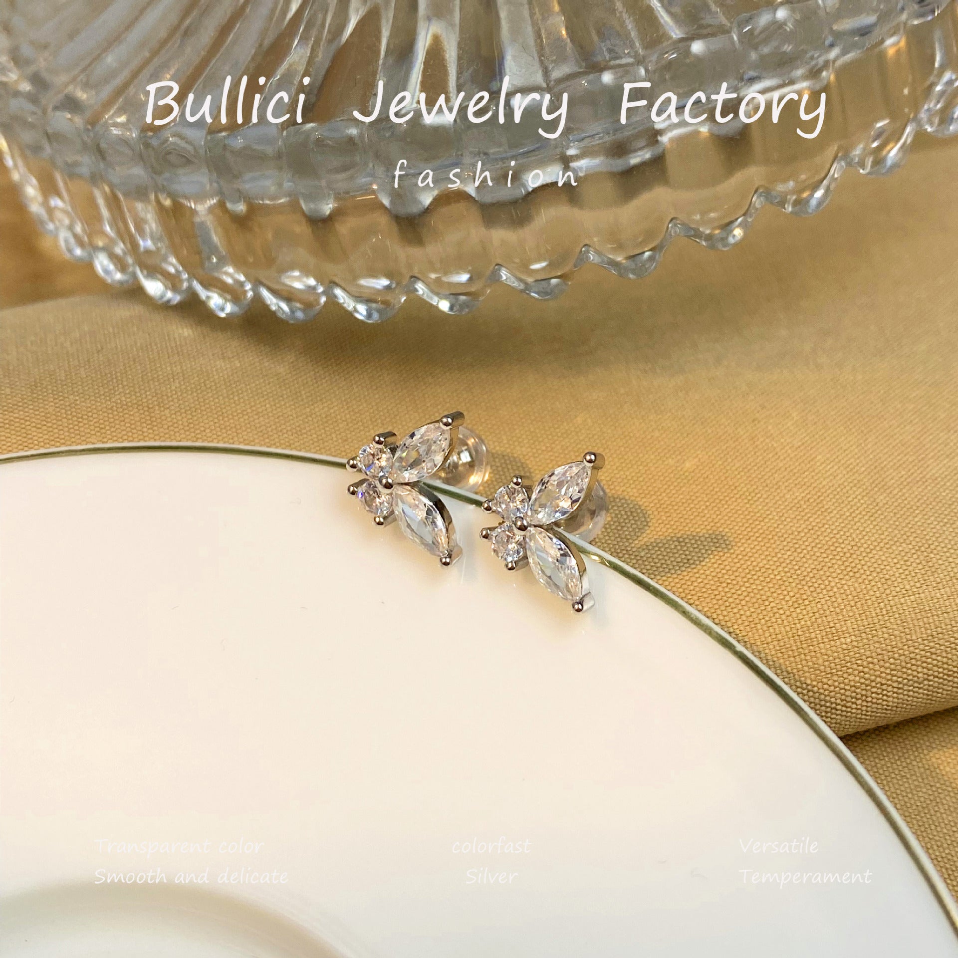 Wholesale  S925 Sterling Silver Earrings Pink Diamond Butterfly Style Earrings