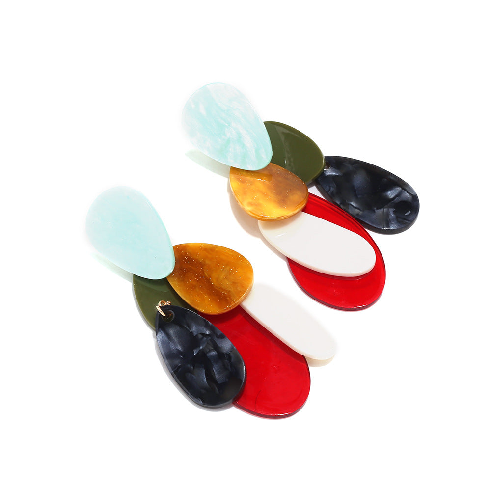 Wholesale  Long Multi-Layered Colorfulful Acrylic Water Drop Pendant Earrings