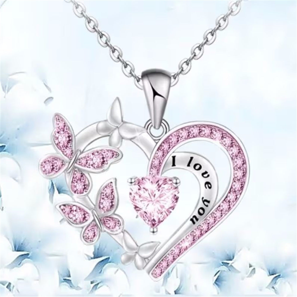 Wholesale love butterfly rhinestone l love you simple alloy necklace ACC-NE-XunOu007