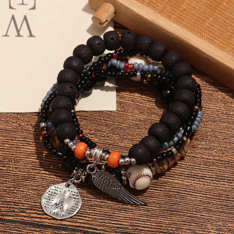 Wholesale Alloy Bohemian Multi-Layer Beaded Bracelet with Wing Design,  Fashion Accessory for Women,  Travel Gift