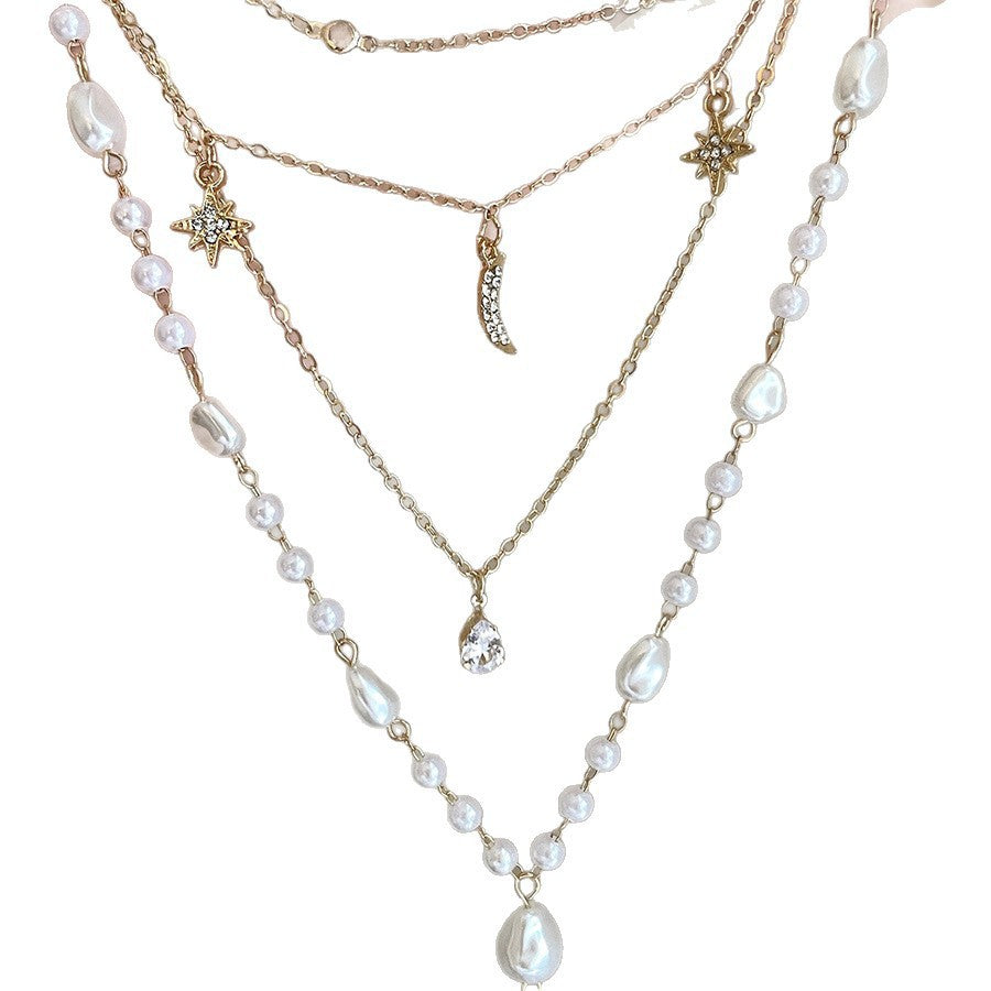 Wholesale Baroque Pearl Star Moon Tassel Necklace Layering Jewelry Chic Fashion Accessory Gift