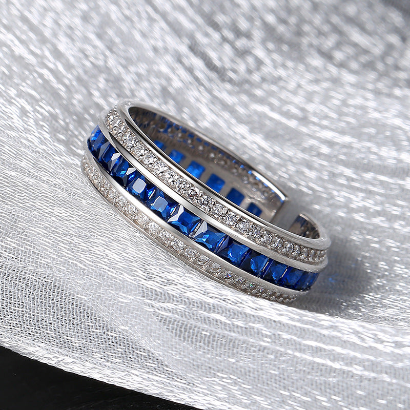 Wholesale S925 Sterling Silver Micro-inlaid Blue Diamond Ring