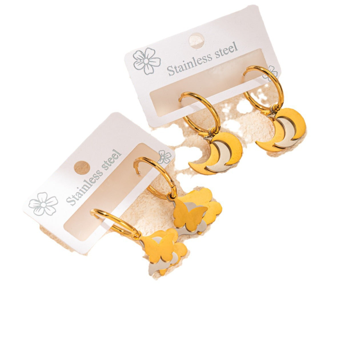 Wholesale Butterfly Love Moon Titanium Steel Gold Plated Earrings