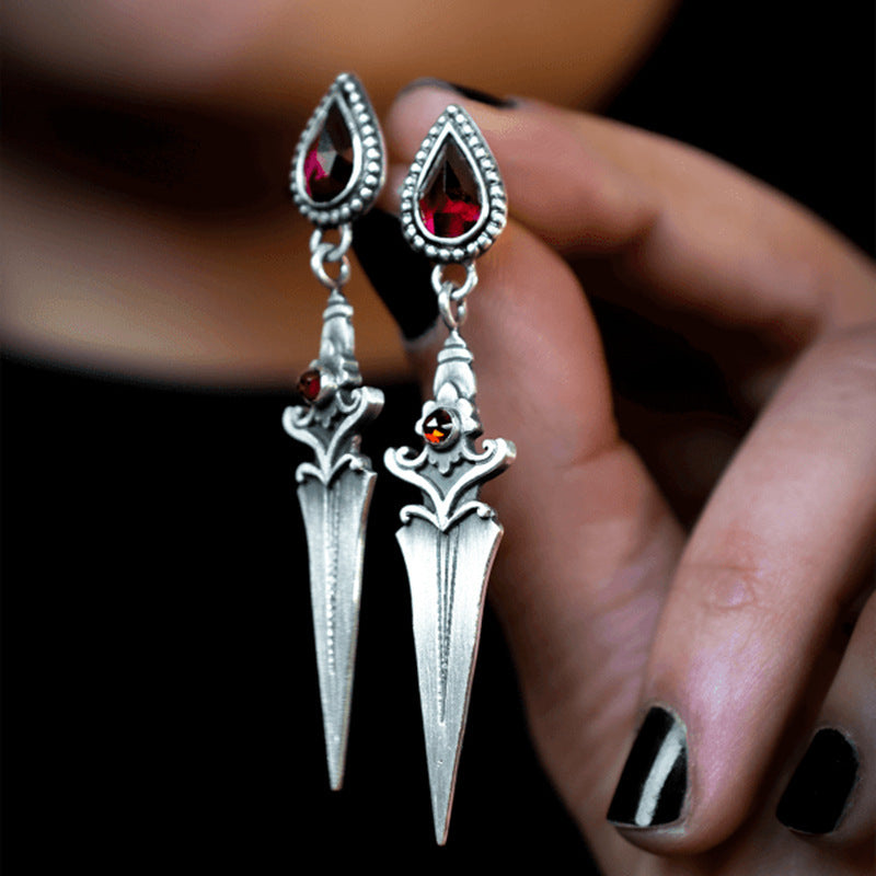 Wholesale  Retro Ruby Personality Dagger Tassel Earrings
