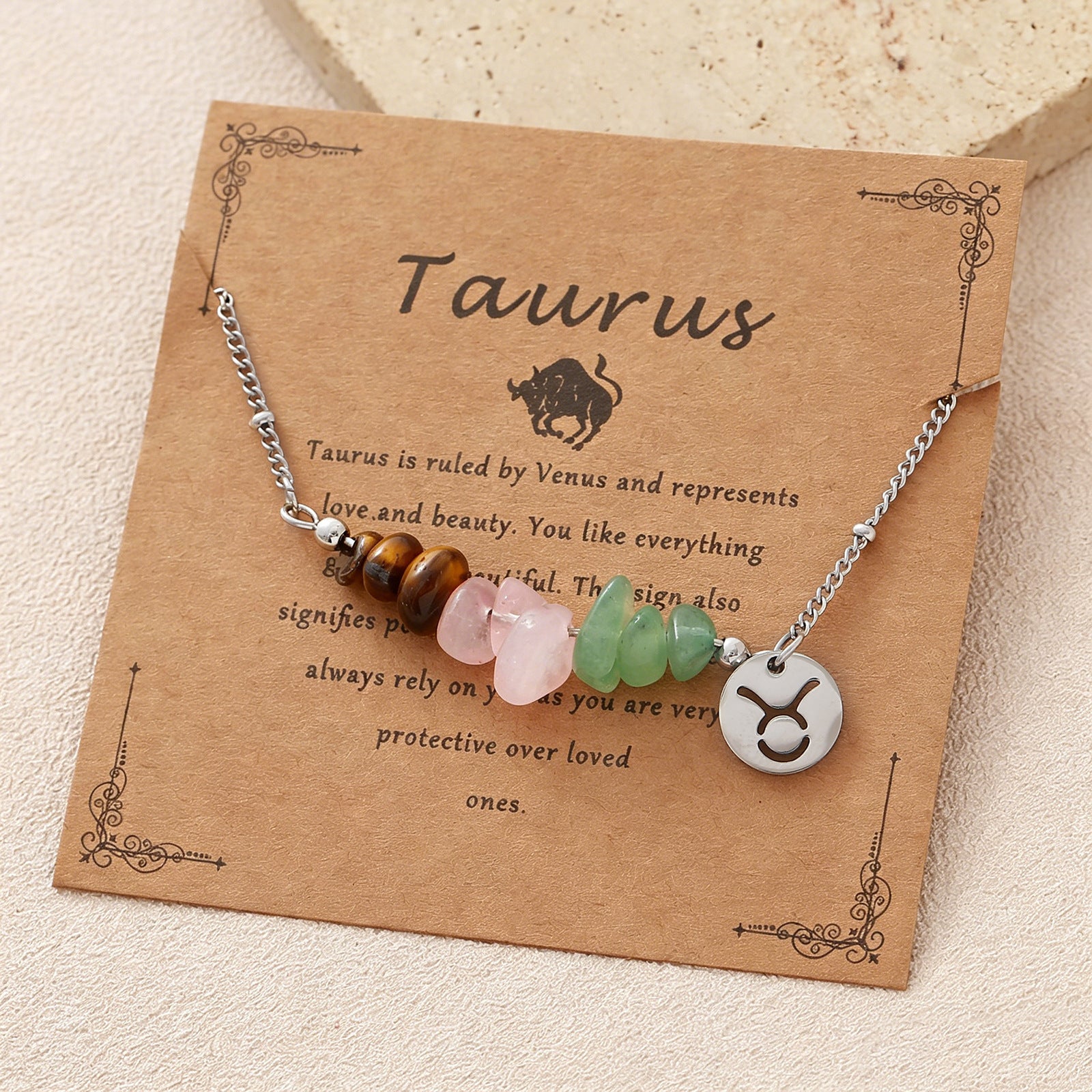 Wholesale Zodiac Stone Crushed Stainless Steel Bracelet with Pendant Fashion Accessory Gift