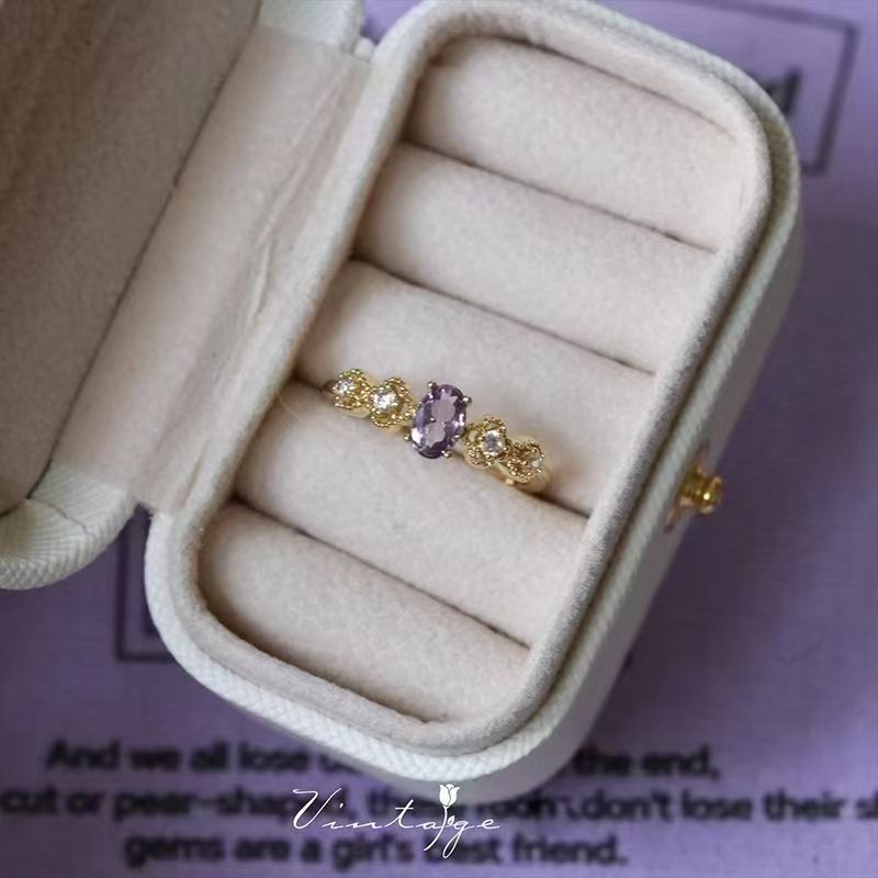 Wholesale French Stylish Adjustable Purple Zircon Ring Set Electroplated Alloy Geometric Four Piece Jewelry Accessory For Women Boutique Resale Gift