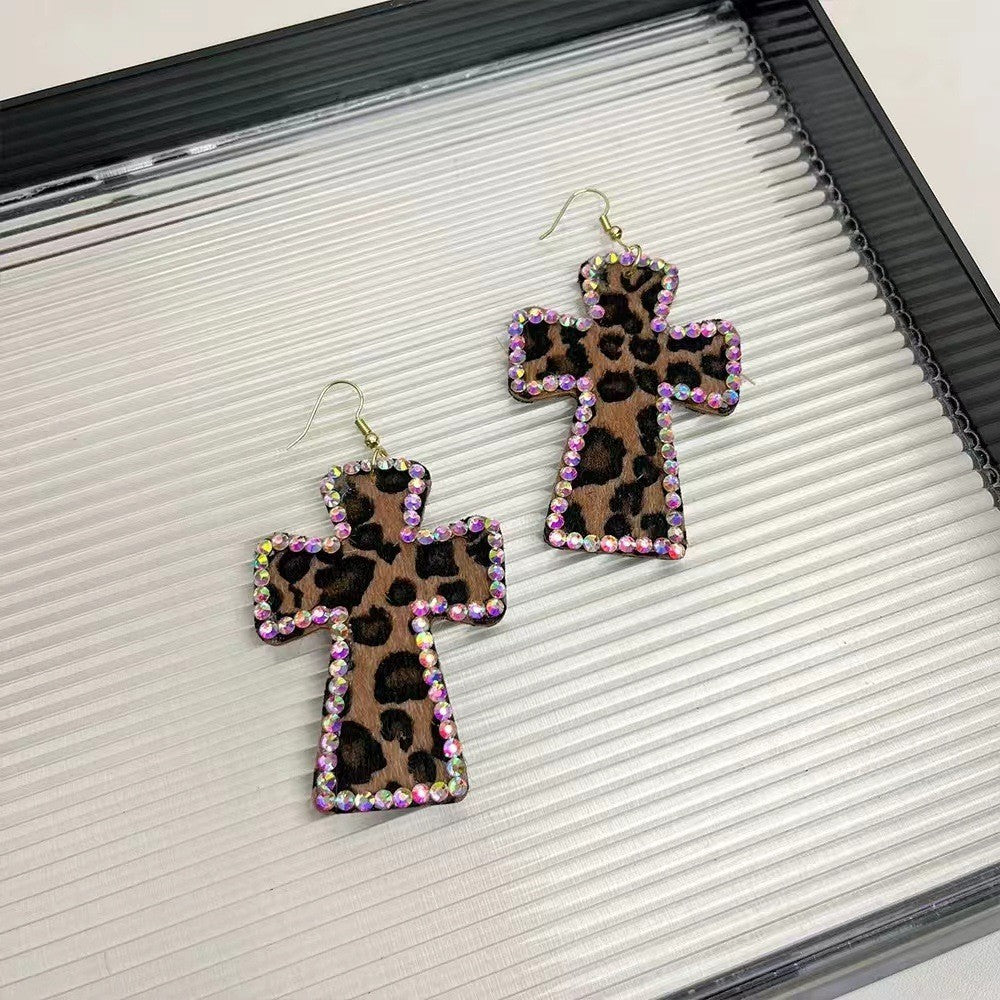 Wholesale  Fabric Leopard Cross Earrings