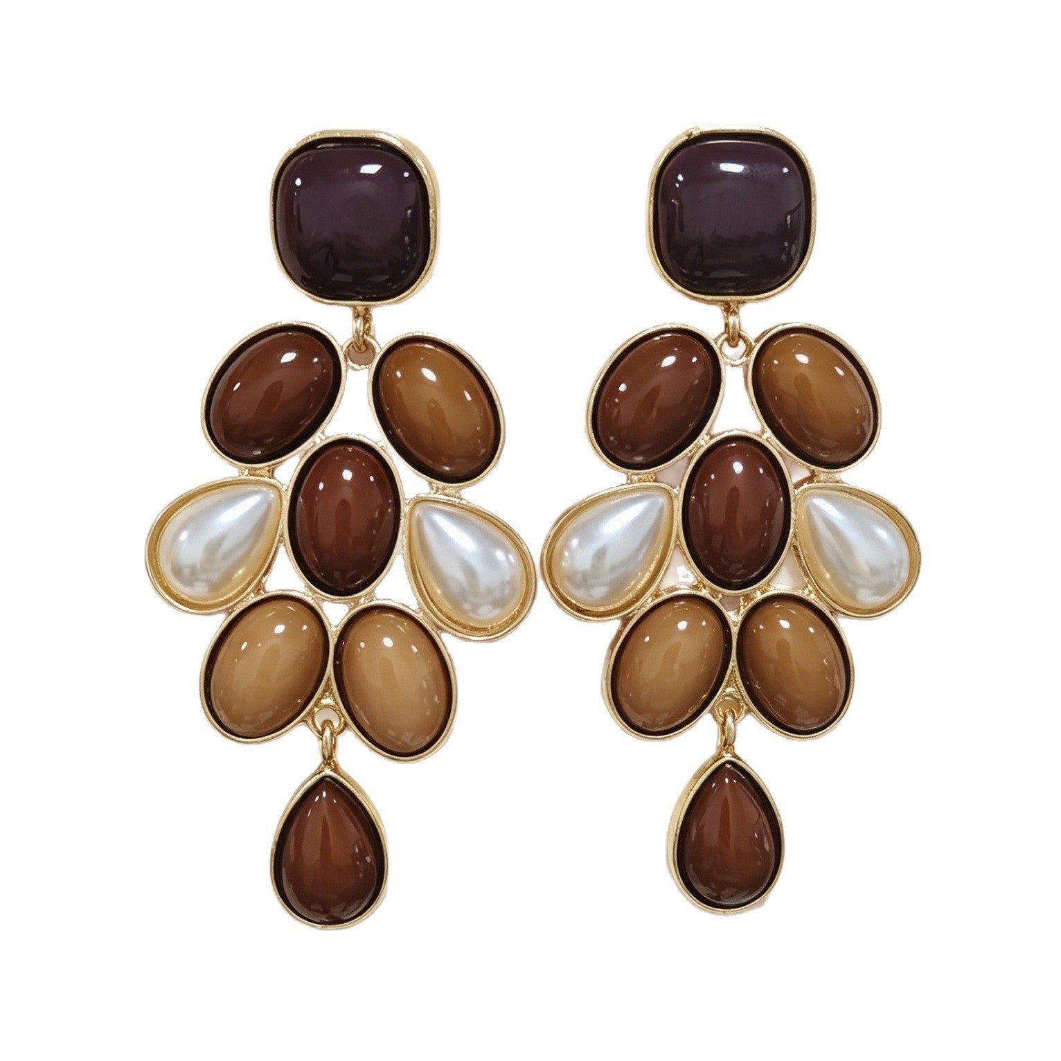 Wholesale Caramel Teardrop Alloy Earrings Trendy Geometric Plated Jewelry Accessory For Boutique Resale