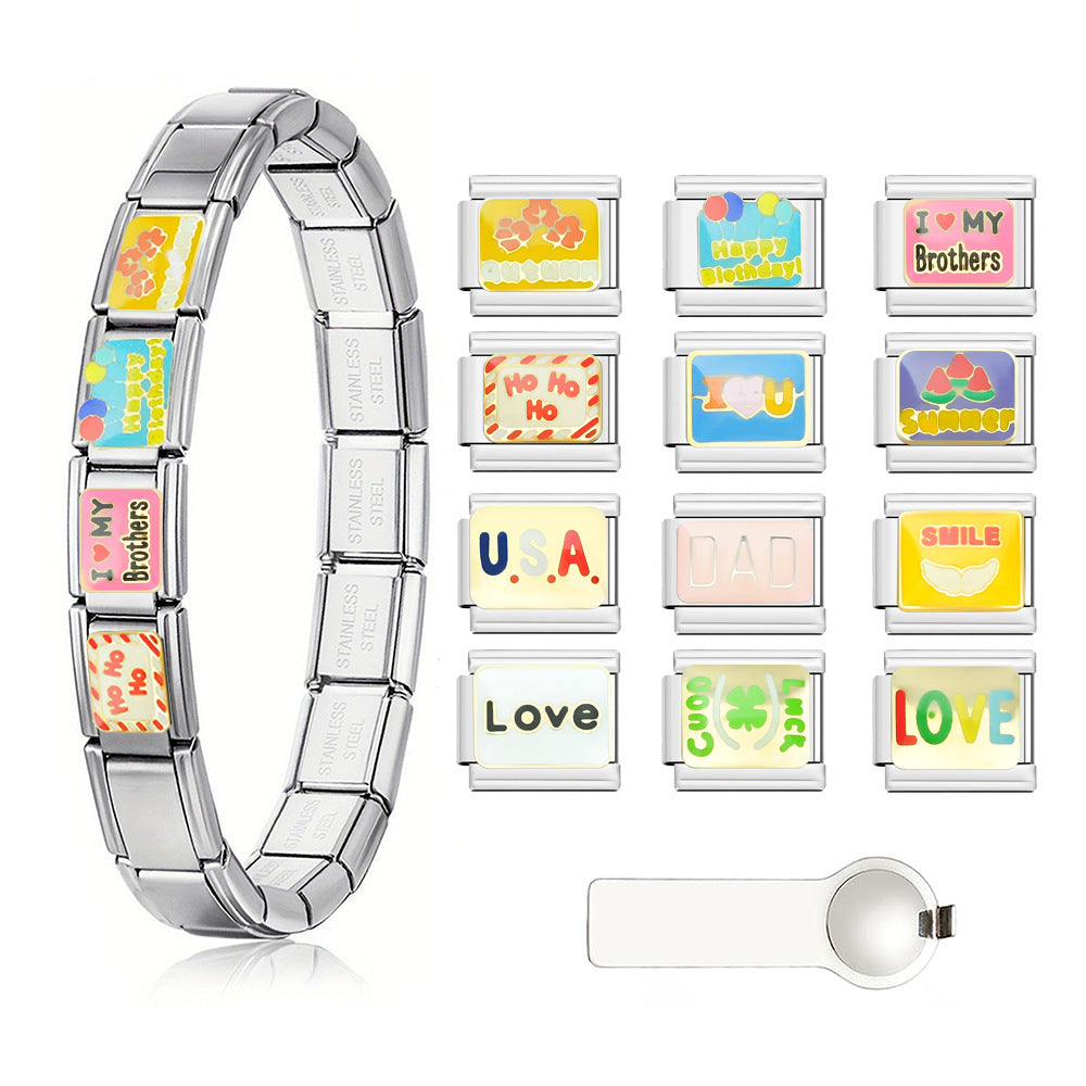 Wholesale 9mm Italian Charm Starter Bracelets DIY square Single Section Creative Stainless Steel Composable Bracelet