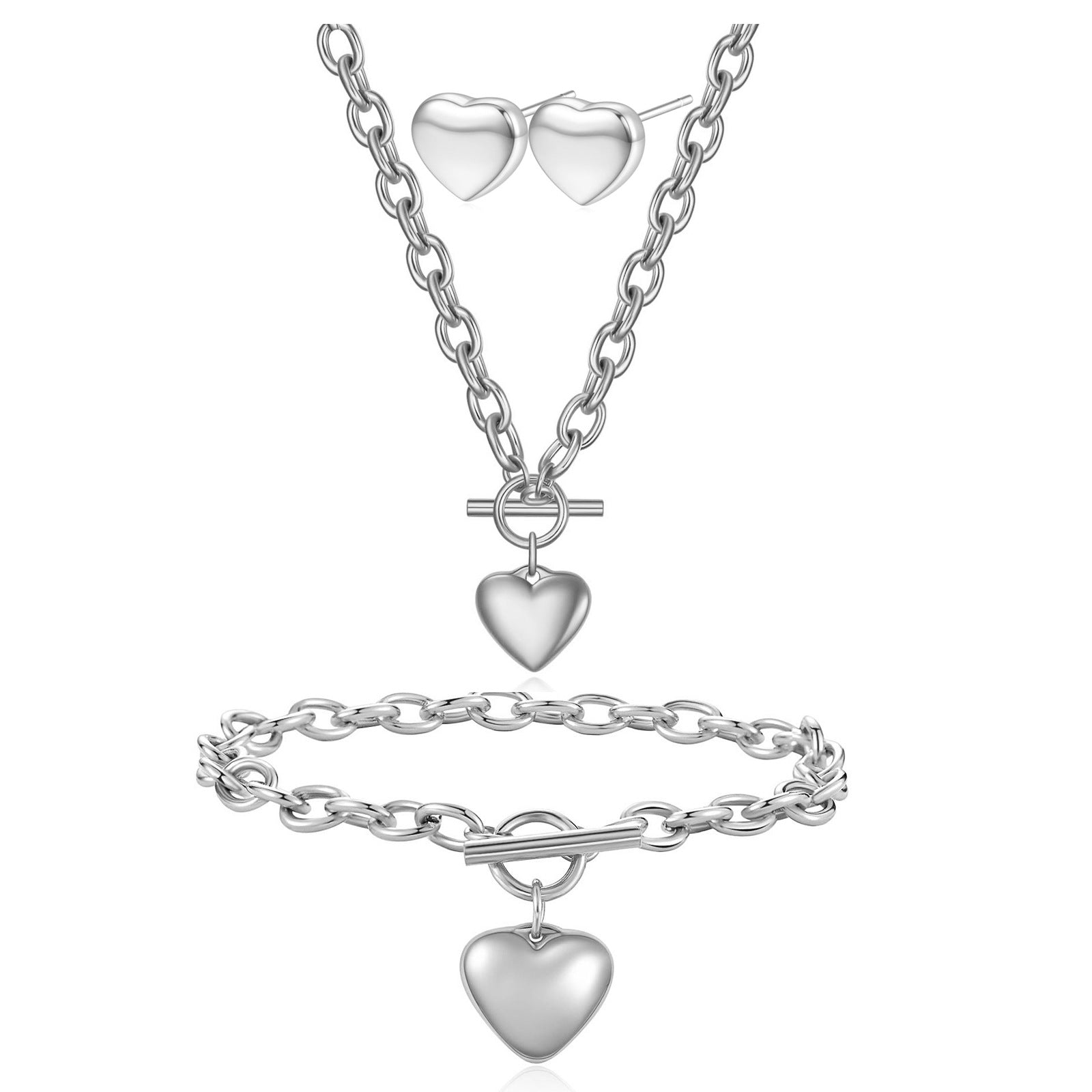 Wholesale Love Necklace Earrings Bracelet Titanium Steel Set 304 Stainless Steel ACC-NE-ZhongZhe002