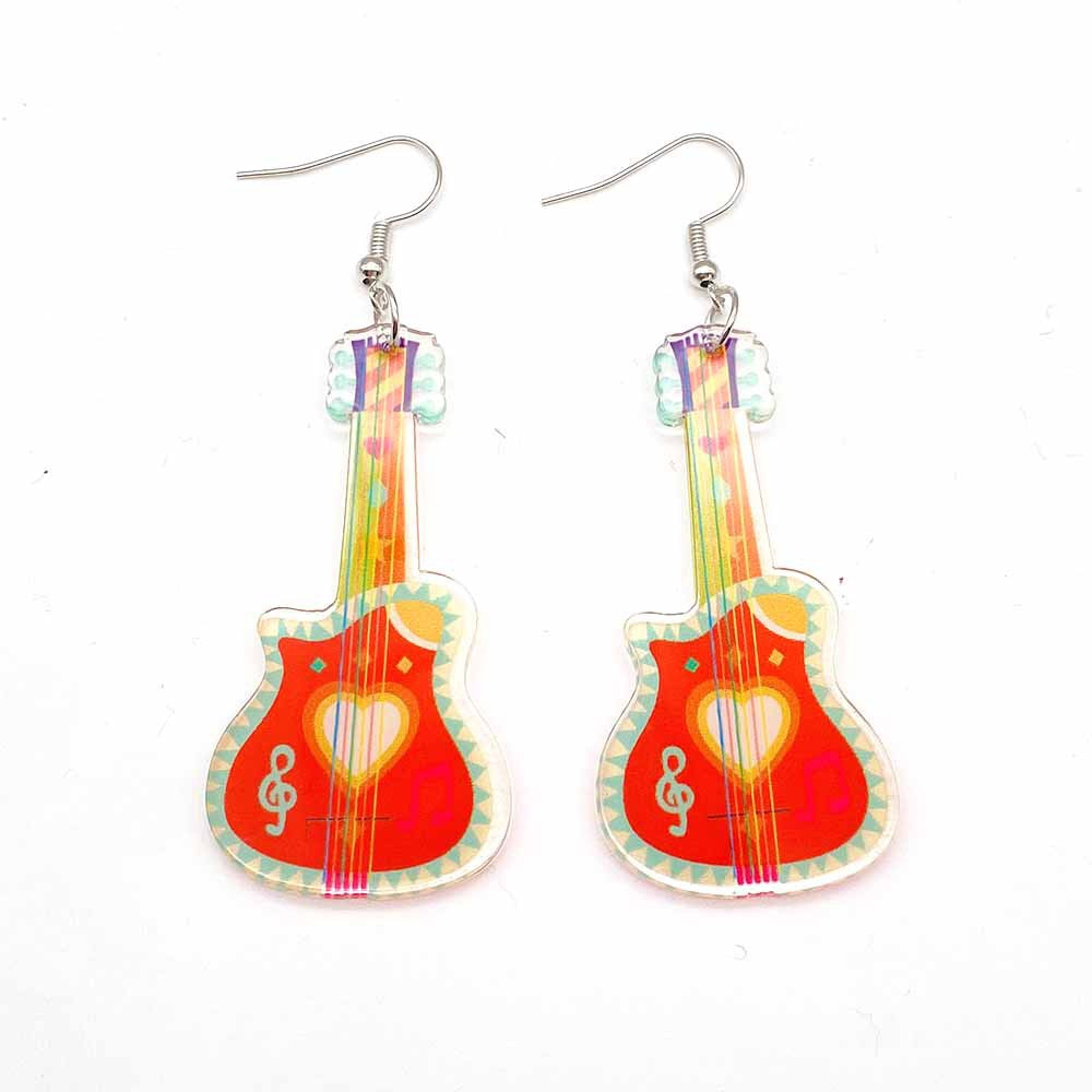 Wholesale  Acrylic Earrings Color Guitar Pipa Instrument Earrings