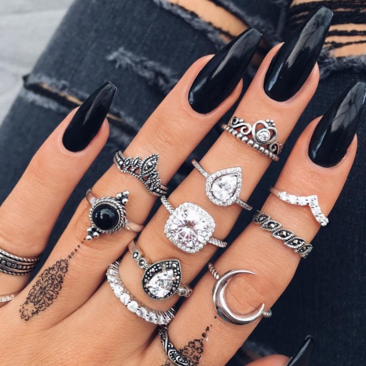 Wholesale Vintage Bohemian Holiday Style Metal Crystal Rings Set