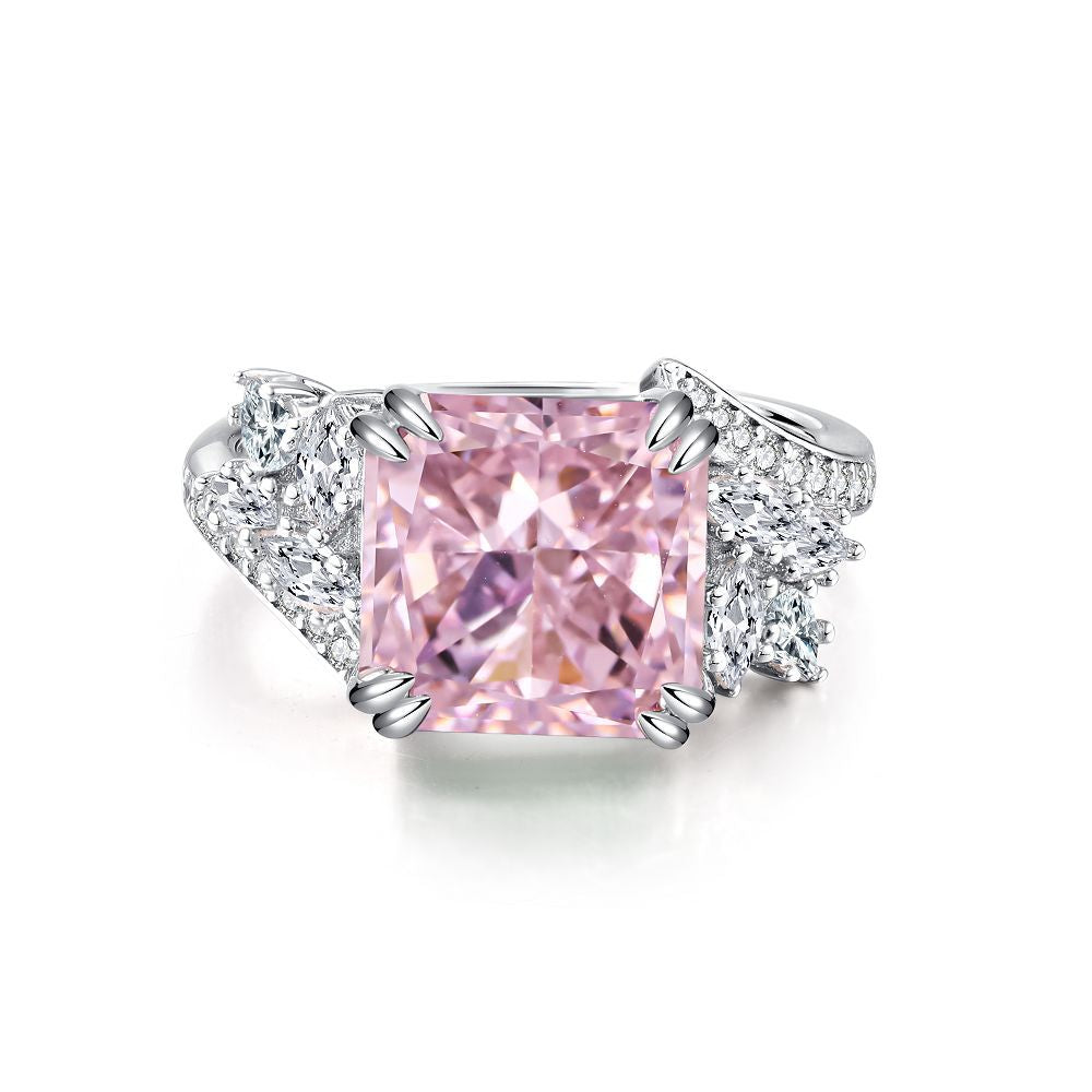 Wholesale S925 Sterling Silver Ice Cut Ring Pink Diamond Colored Gemstone ACC-RS-JiuHao020
