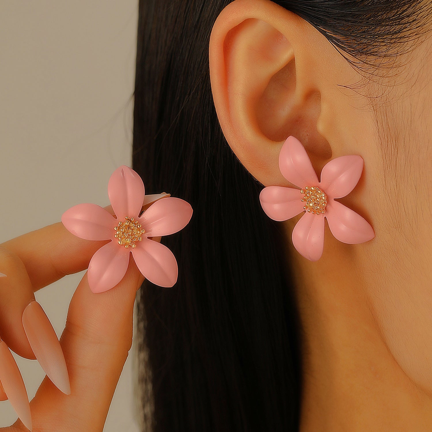 Wholesale Stylish Flower Earrings For Women Double Layer Petal Colorful Dripping Oil Zinc Alloy Everyday Jewelry Accessory
