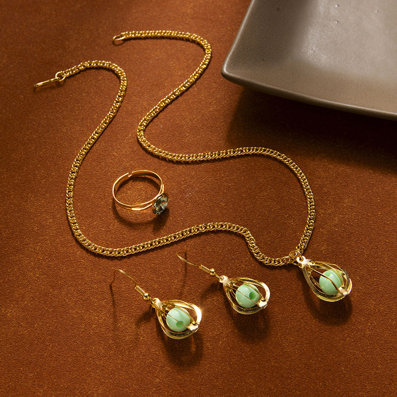 Wholesale hollow drop clip bead necklace earrings