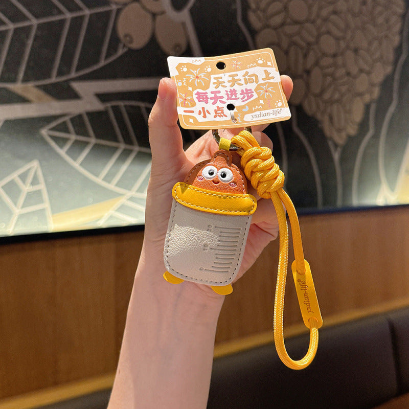 Wholesale Cute Milk Bottle Leather Keychain Cartoon Bag Charm Pendant For Car Keys Couple Gift
