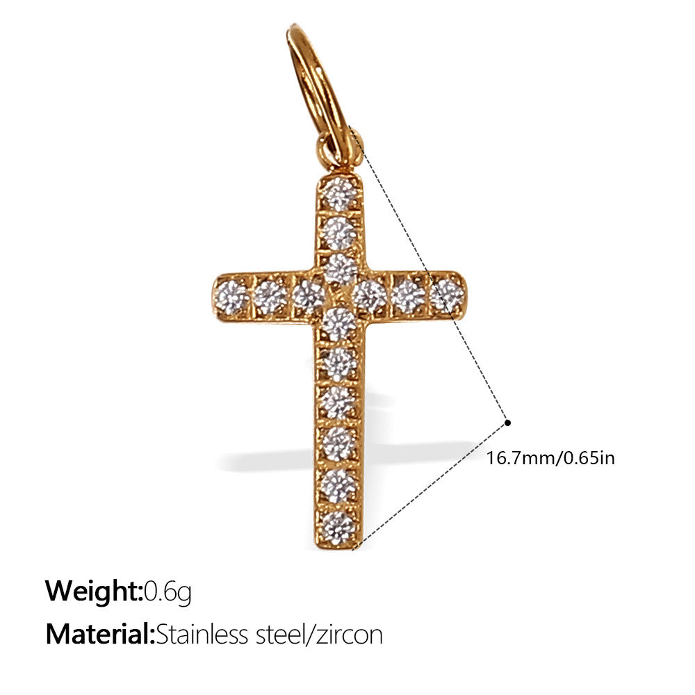Wholesale Irregular Cross-Shaped DIY Stainless Steel Pendant Full Diamond Jewelry Accessories Necklace Zircon Diamond Inlaid