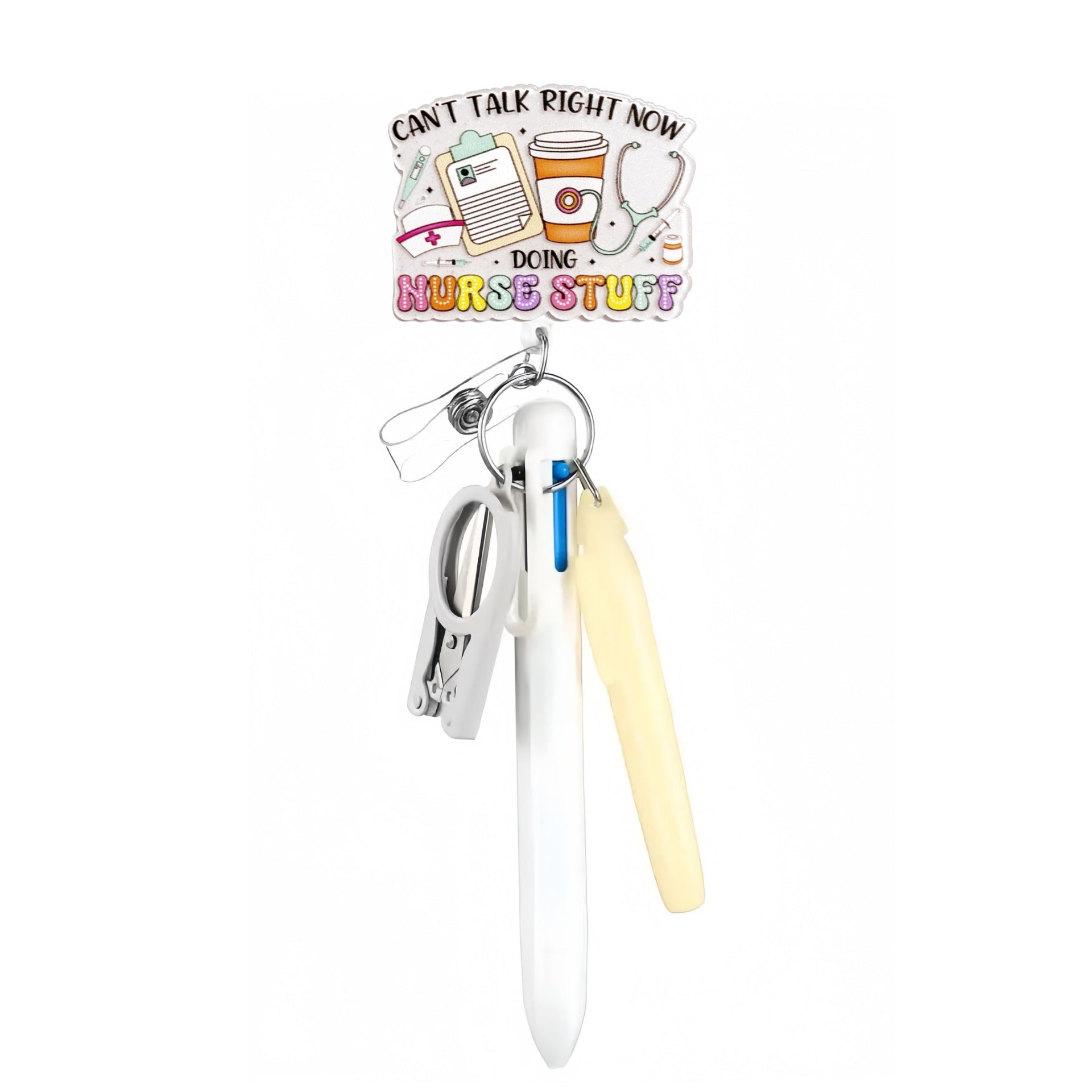 Wholesale Macaron Nurse Pen Set Series Acrylic Retractable Rotating Badge Keychain