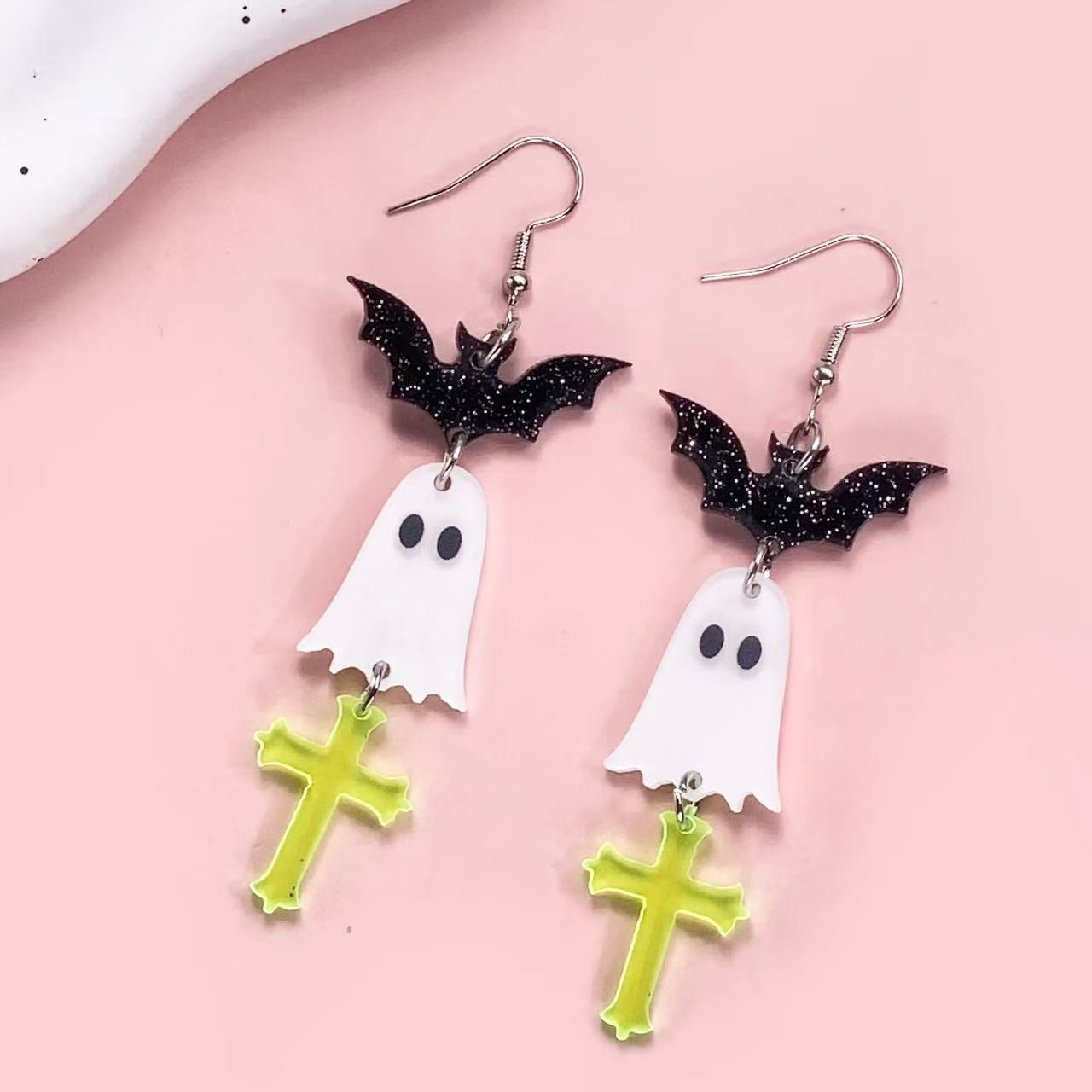 Wholesale Halloween Ghost Bat Spider Cross Earrings