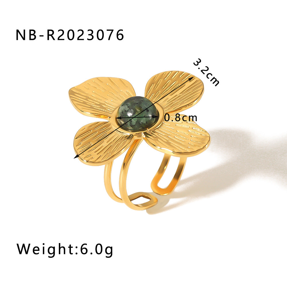 Wholesale Golden Flower Butterfly Stainless Steel 18k Gold Plated Turquoise Open Ring ACC-RS-Xiny003