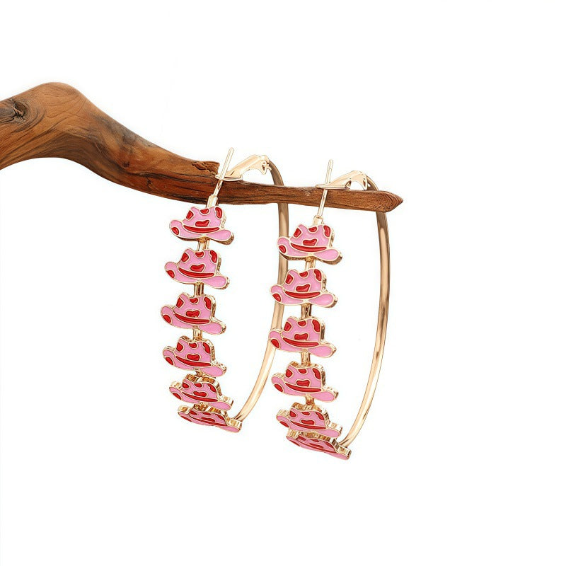 Wholesale Star Hoop Oil Drop Pink Cowboy Hat Boots  Earrings