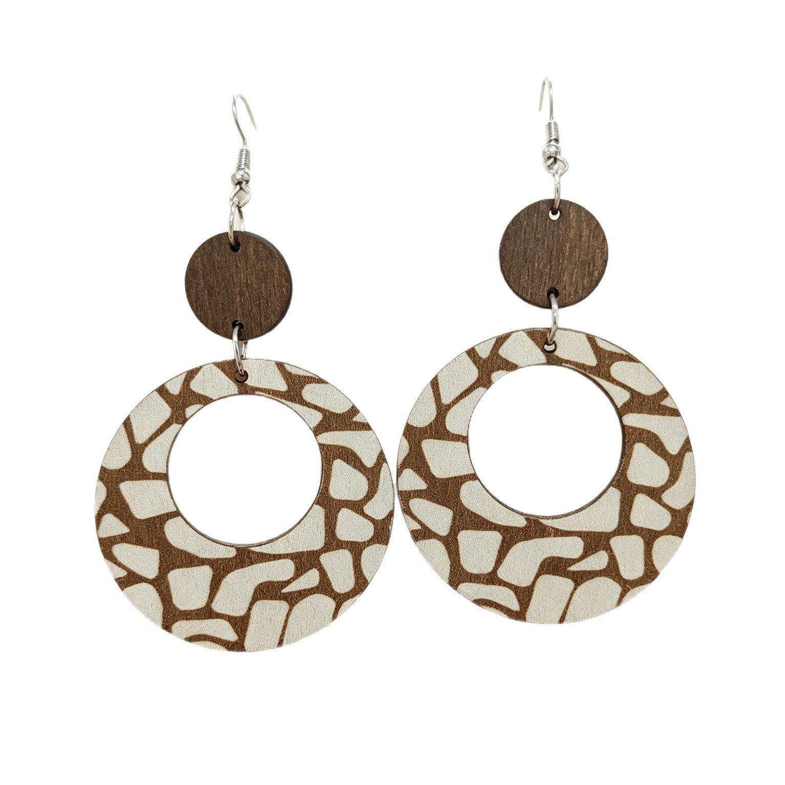 Wholesale Wooden Boho Geometric Dangle Earrings Vintage Stone Grain Double Layer Design For Casual Everyday Wear And Gift