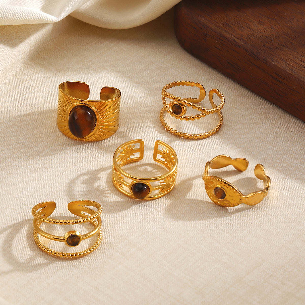 Wholesale Premium Vintage Style Tiger' s Eye Stainless Steel Ring