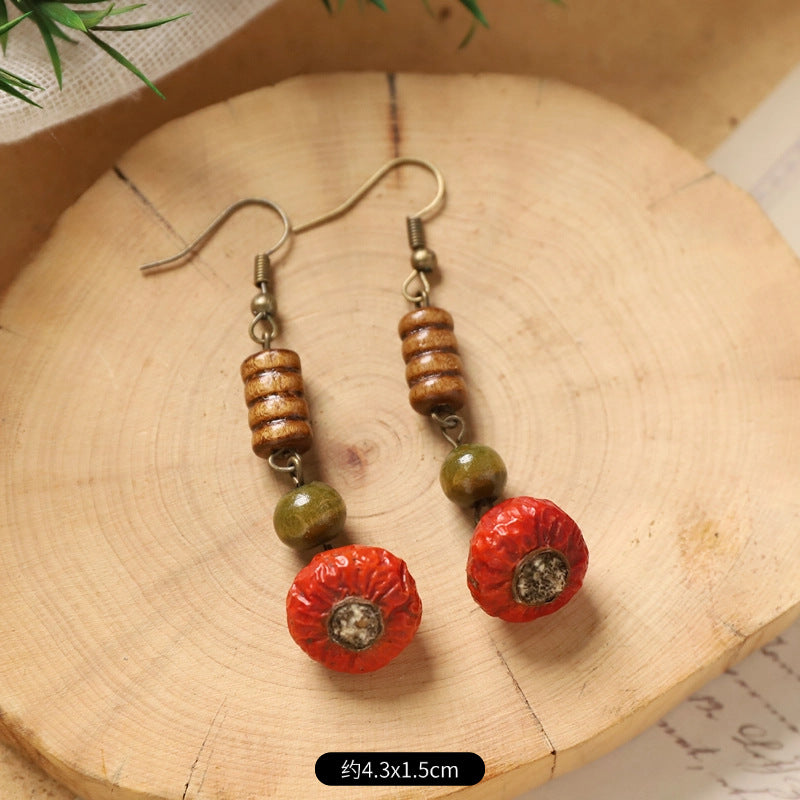 Wholesale Vintage Hand-made Plant Fruit Wood Earrings