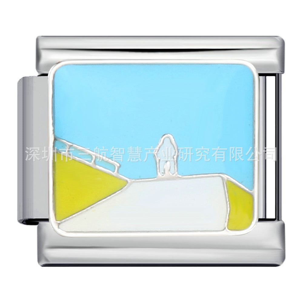 Wholesale 5pcs Italian Charm Bracelet 9mm DIY Splicing Beach Field Sunset Stainless Steel Composable Bracelet