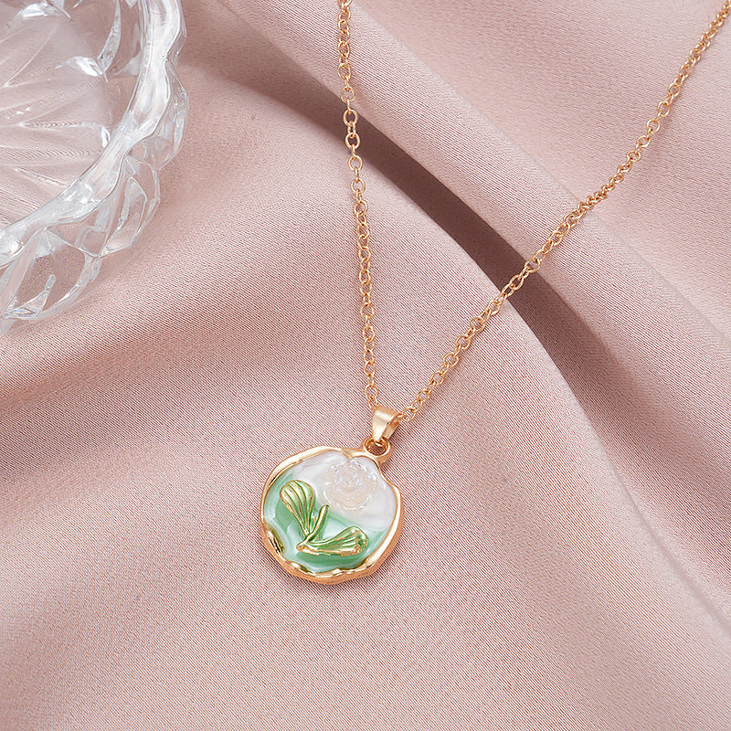 Wholesale  rose oil painting color pearl color necklace