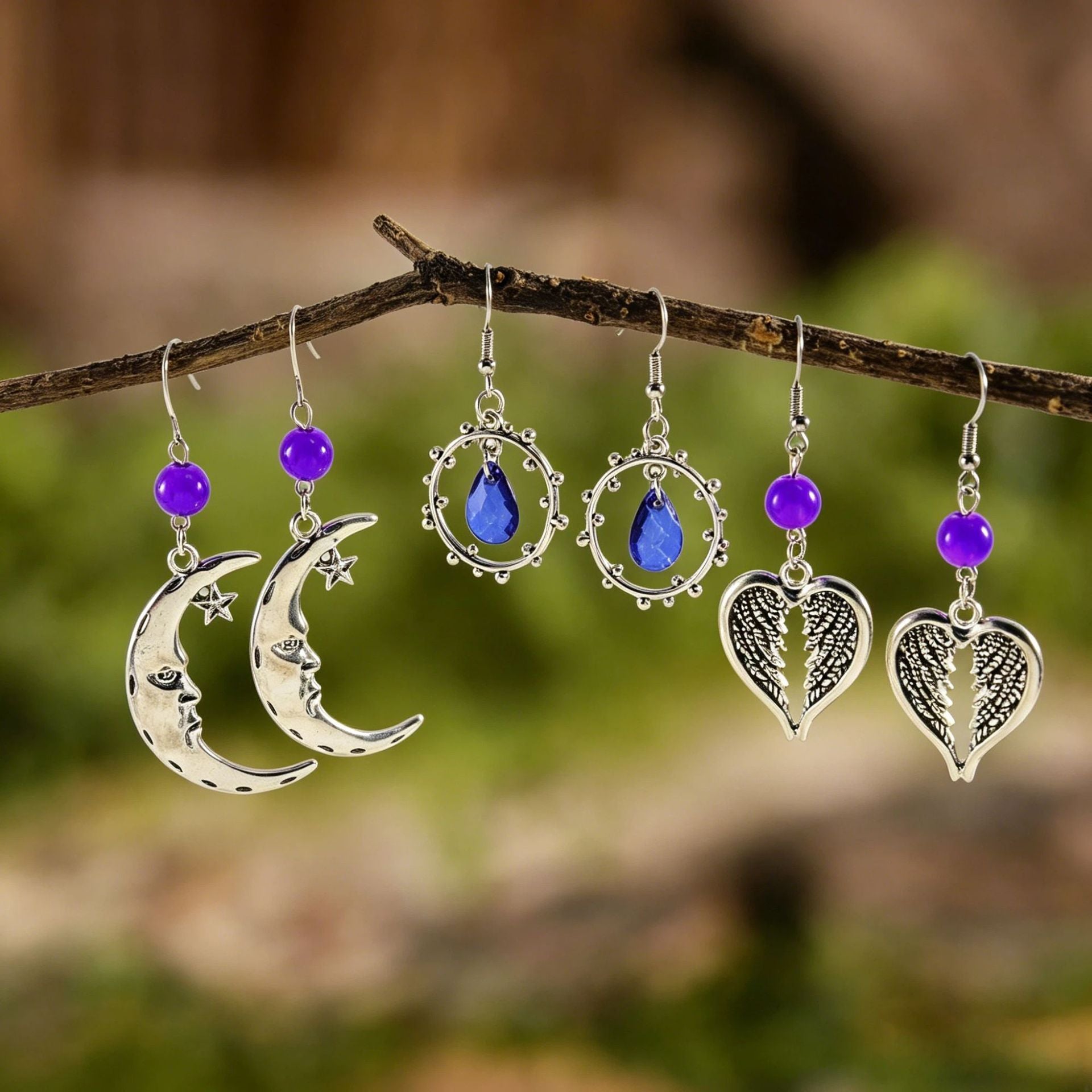Wholesale Cross-Border European and American Style Retro Crescent Ear Hooks,  Angel Wings Earrings for Women,  High-End Sun Pattern Design,  Elegant and Light Luxury