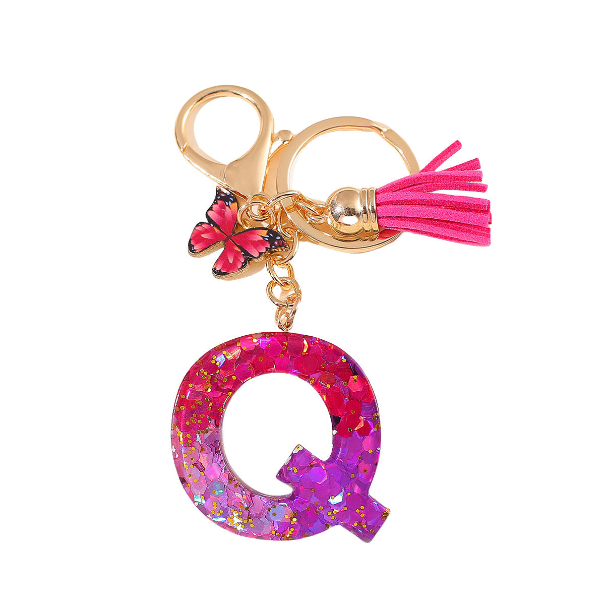 Wholesale 26 glue gradient sequin letter keychain