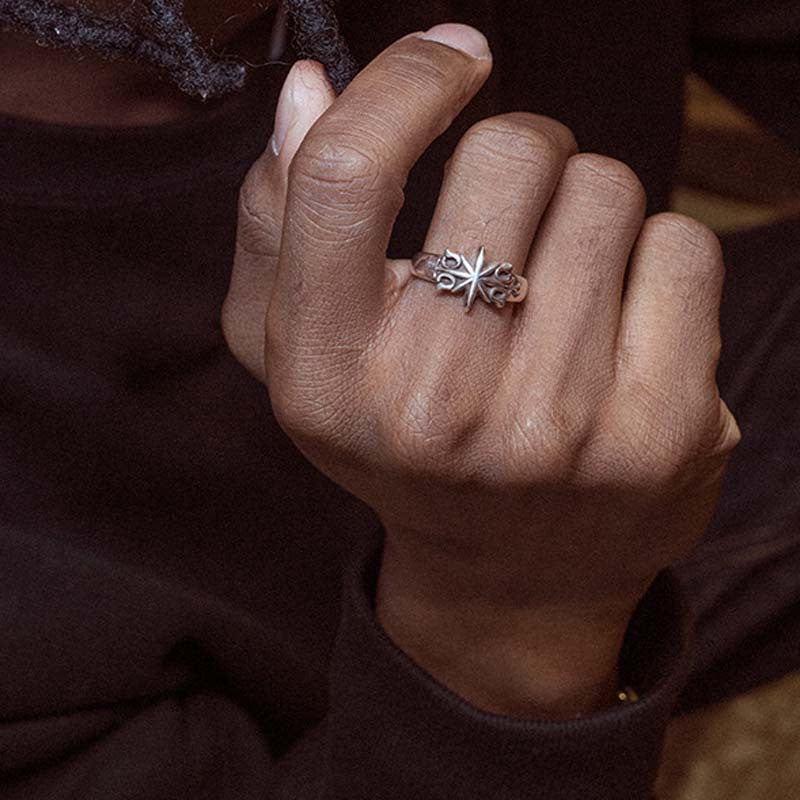 Wholesale Retro Hip Hop Six Pointed Star Ring Silver Tone Zinc Alloy Fashion Jewelry Accessory Gift